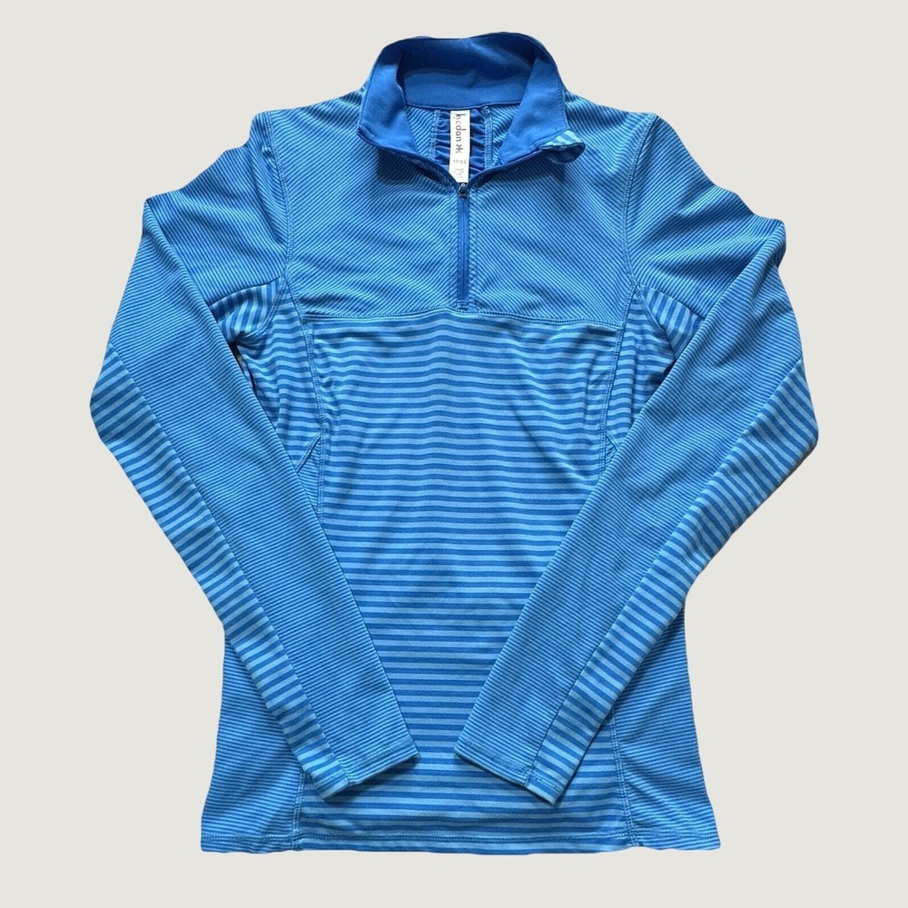 Kyodan Pullover Women XS Blue Striped Half Zip Thumbhole Ruched Back Active Top